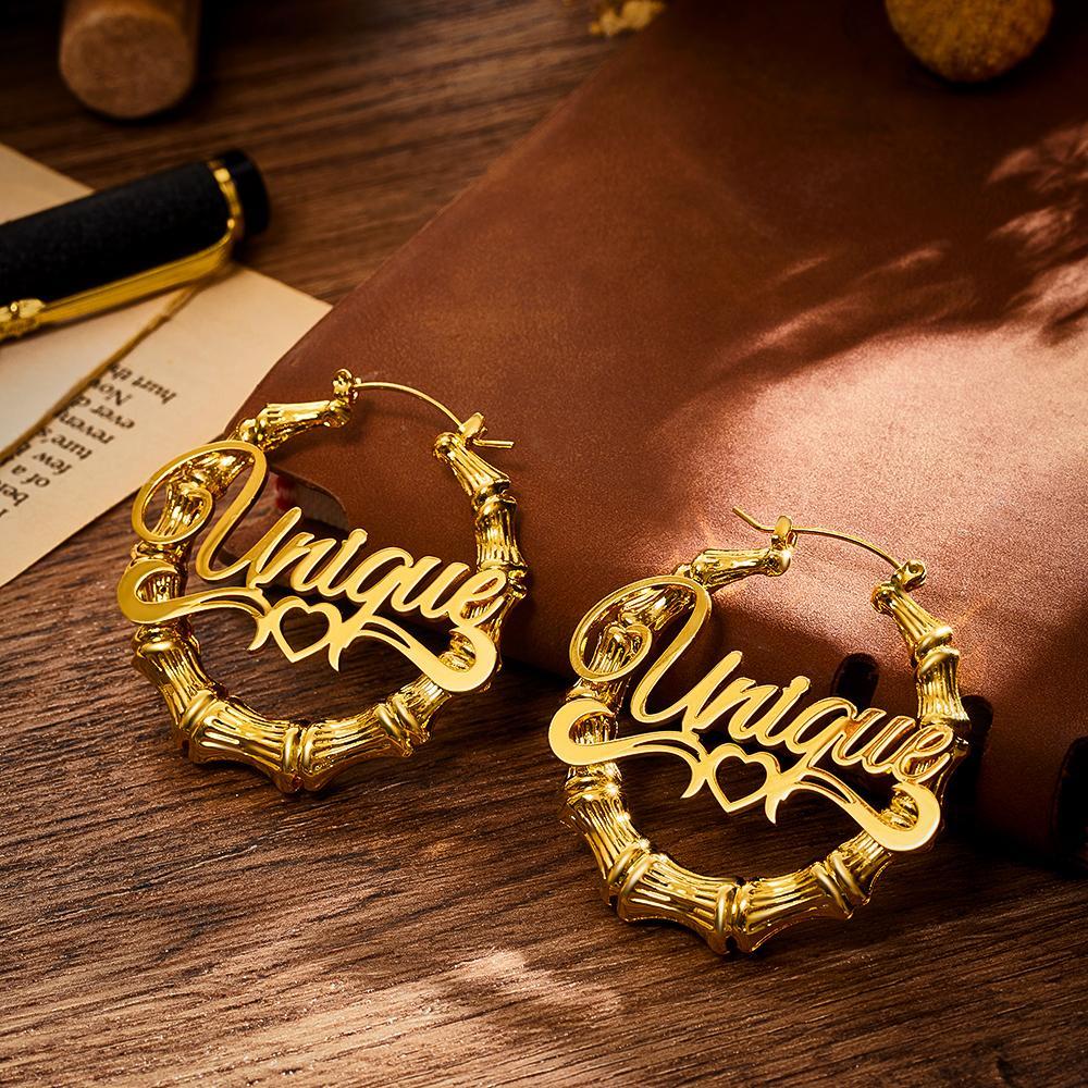Custom Name Earrings Stainless Steel Bamboo Earrings