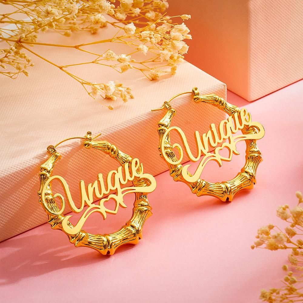 Custom Name Earrings Stainless Steel Bamboo Earrings