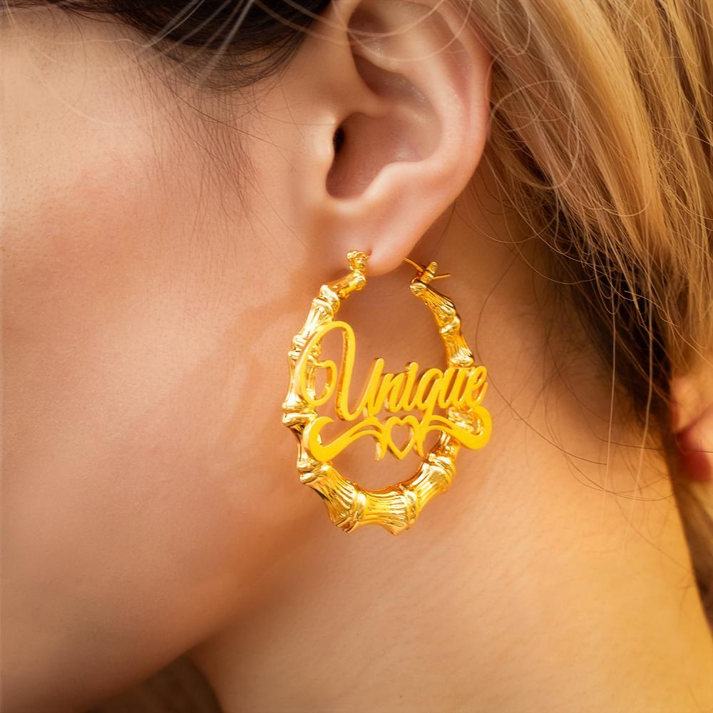 Custom Name Earrings Stainless Steel Bamboo Earrings